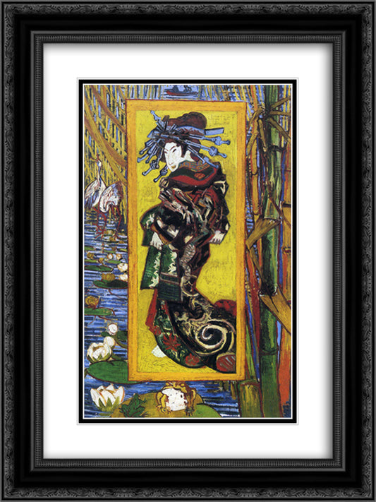 Japonaiserie Oiran (after Kesai Eisen) 18x24 Black Ornate Wood Framed Art Print Poster with Double Matting by Van Gogh, Vincent