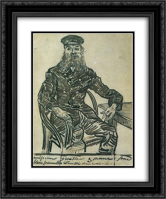 Joseph Roulin, Sitting in a Cane Chair, Three-Quarter-Length 20x24 Black Ornate Wood Framed Art Print Poster with Double Matting by Van Gogh, Vincent