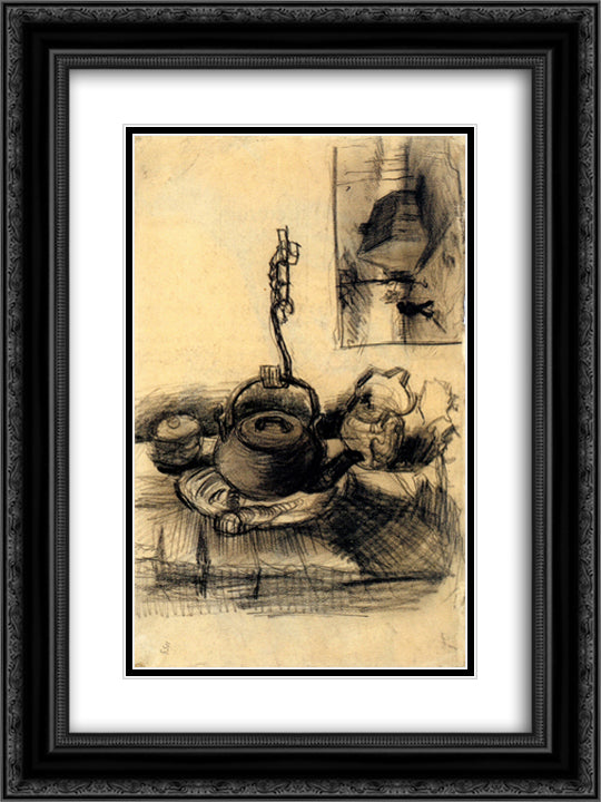 Kettle Over a Fire, and a Cottage by Night 18x24 Black Ornate Wood Framed Art Print Poster with Double Matting by Van Gogh, Vincent