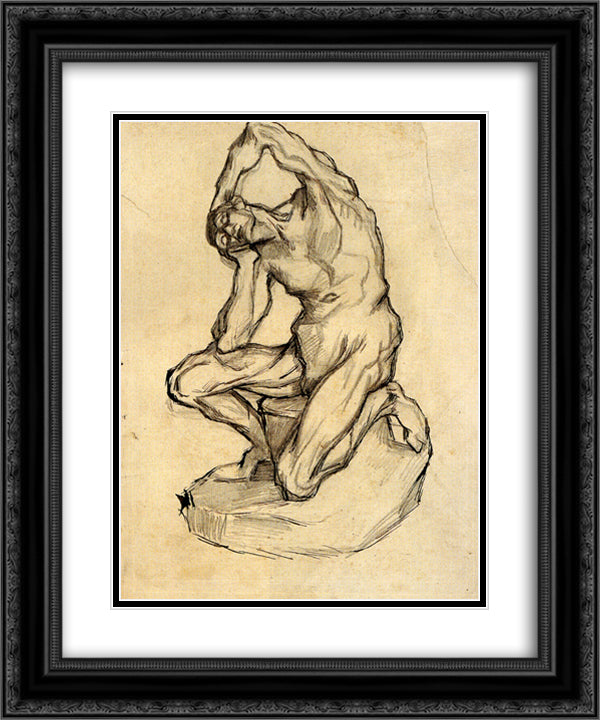 Kneeling Ecorche 20x24 Black Ornate Wood Framed Art Print Poster with Double Matting by Van Gogh, Vincent