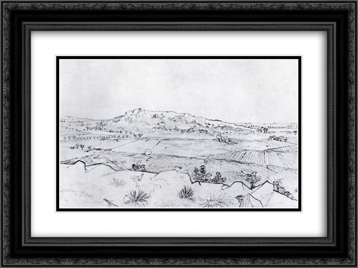 La Crau 24x18 Black Ornate Wood Framed Art Print Poster with Double Matting by Van Gogh, Vincent