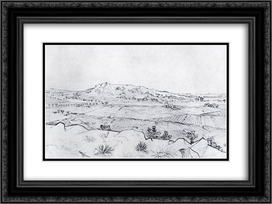 La Crau 24x18 Black Ornate Wood Framed Art Print Poster with Double Matting by Van Gogh, Vincent