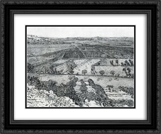 La Crau Seen from Montmajour 24x20 Black Ornate Wood Framed Art Print Poster with Double Matting by Van Gogh, Vincent