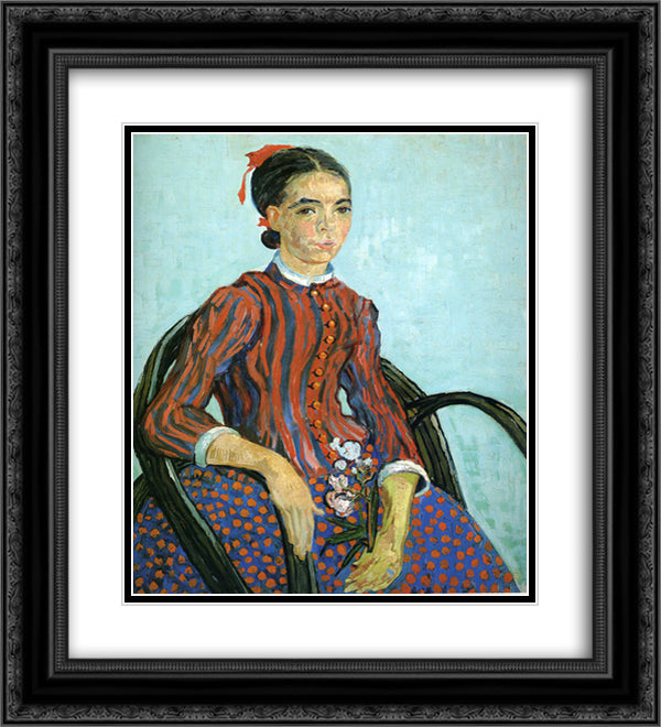 La mousme 20x22 Black Ornate Wood Framed Art Print Poster with Double Matting by Van Gogh, Vincent