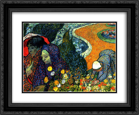 Ladies of Arles (Memories of the Garden at Etten) 24x20 Black Ornate Wood Framed Art Print Poster with Double Matting by Van Gogh, Vincent
