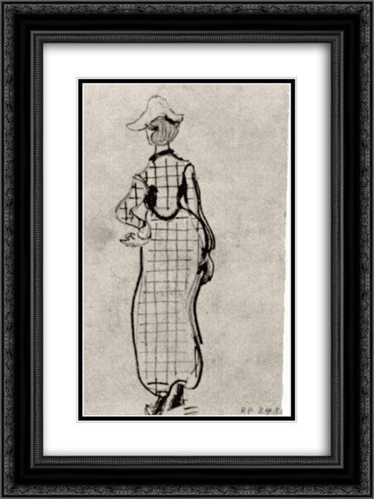 Lady with Checked Dress and Hat 18x24 Black Ornate Wood Framed Art Print Poster with Double Matting by Van Gogh, Vincent
