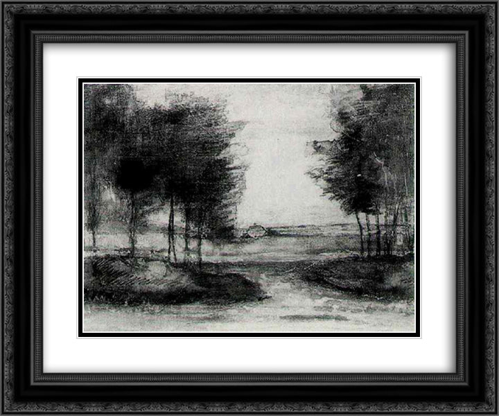Landscape 24x20 Black Ornate Wood Framed Art Print Poster with Double Matting by Van Gogh, Vincent