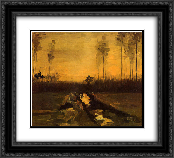 Landscape at Dusk 22x20 Black Ornate Wood Framed Art Print Poster with Double Matting by Van Gogh, Vincent