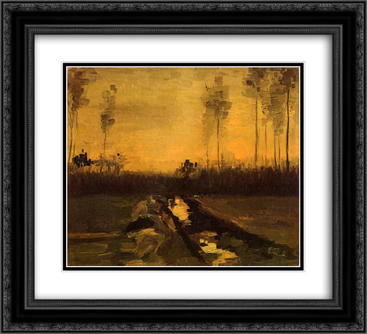 Landscape at Dusk 22x20 Black Ornate Wood Framed Art Print Poster with Double Matting by Van Gogh, Vincent