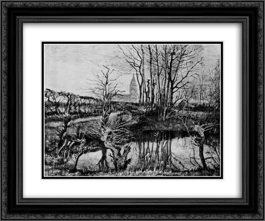 Landscape at Nuenen 24x20 Black Ornate Wood Framed Art Print Poster with Double Matting by Van Gogh, Vincent