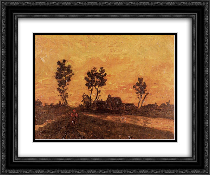 Landscape at Sunset 24x20 Black Ornate Wood Framed Art Print Poster with Double Matting by Van Gogh, Vincent