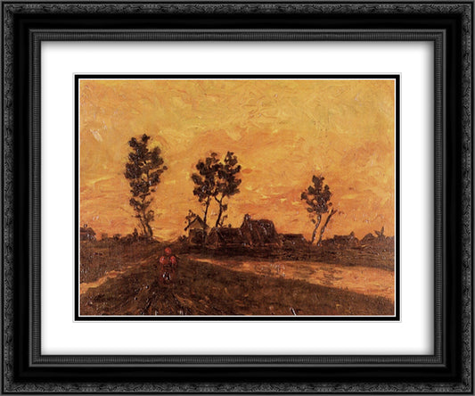 Landscape at Sunset 24x20 Black Ornate Wood Framed Art Print Poster with Double Matting by Van Gogh, Vincent