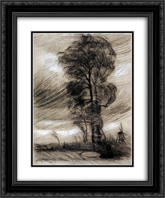 Landscape in Stormy Weather 20x24 Black Ornate Wood Framed Art Print Poster with Double Matting by Van Gogh, Vincent