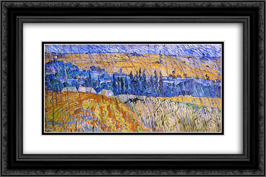 Landscape in the Rain 24x16 Black Ornate Wood Framed Art Print Poster with Double Matting by Van Gogh, Vincent