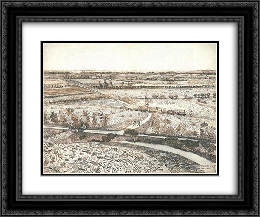Landscape near Montmajour with Train 24x20 Black Ornate Wood Framed Art Print Poster with Double Matting by Van Gogh, Vincent