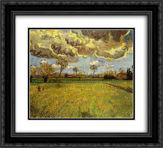 Landscape under a Stormy Sky 22x20 Black Ornate Wood Framed Art Print Poster with Double Matting by Van Gogh, Vincent
