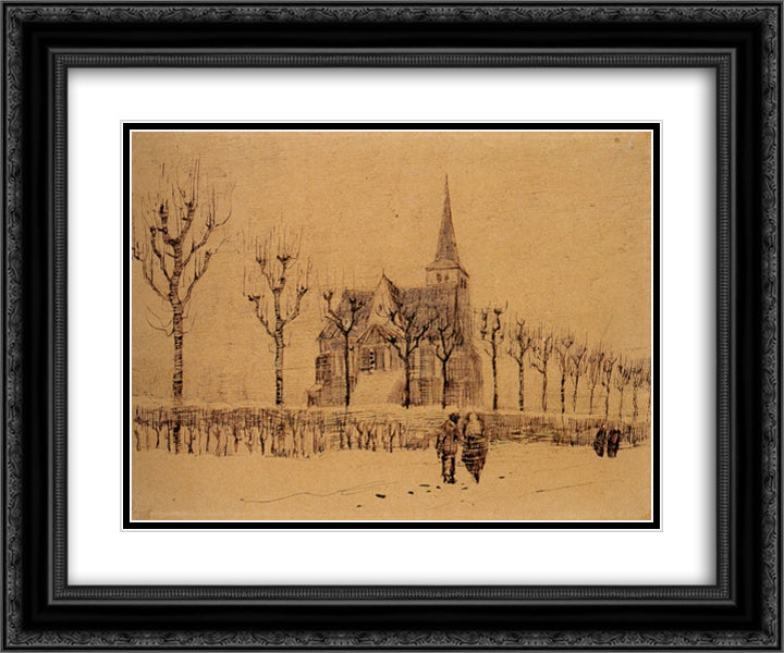 Landscape with a Church 24x20 Black Ornate Wood Framed Art Print Poster with Double Matting by Van Gogh, Vincent