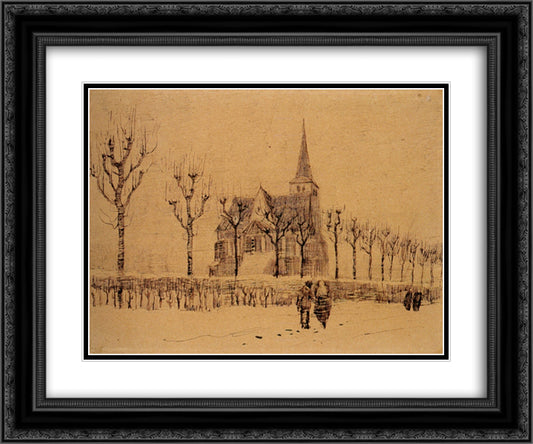Landscape with a Church 24x20 Black Ornate Wood Framed Art Print Poster with Double Matting by Van Gogh, Vincent