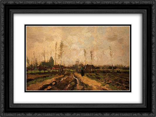 Landscape with a Church and Houses 24x18 Black Ornate Wood Framed Art Print Poster with Double Matting by Van Gogh, Vincent