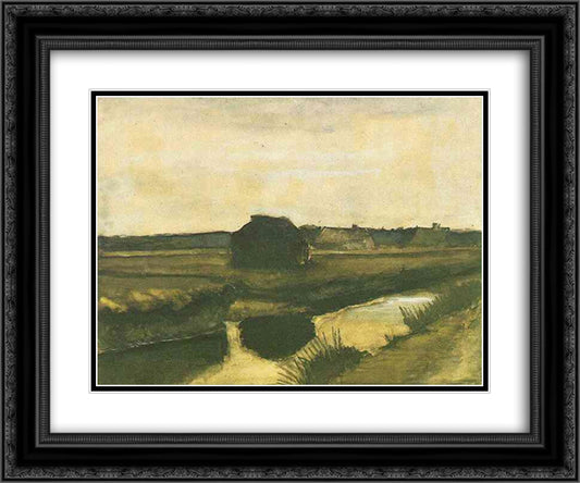 Landscape with a Stack of Peat and Farmhouses 24x20 Black Ornate Wood Framed Art Print Poster with Double Matting by Van Gogh, Vincent