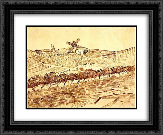Landscape with Alphonse Daudet's Windmill 24x20 Black Ornate Wood Framed Art Print Poster with Double Matting by Van Gogh, Vincent