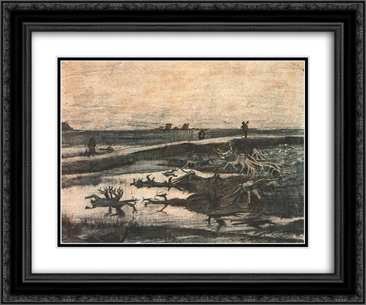 Landscape with Bog-Oak Trunks 24x20 Black Ornate Wood Framed Art Print Poster with Double Matting by Van Gogh, Vincent