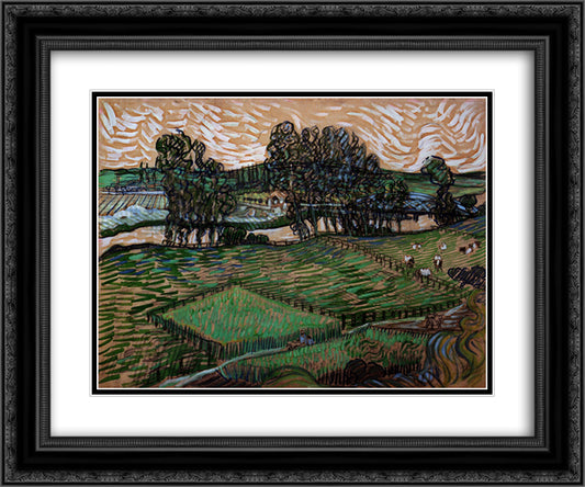 Landscape with Bridge across the Oise 24x20 Black Ornate Wood Framed Art Print Poster with Double Matting by Van Gogh, Vincent