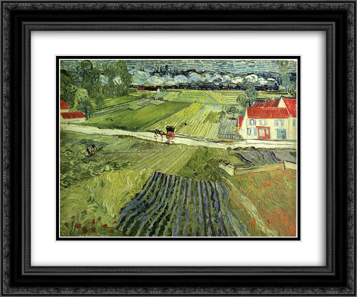 Landscape with Carriage and Train 24x20 Black Ornate Wood Framed Art Print Poster with Double Matting by Van Gogh, Vincent