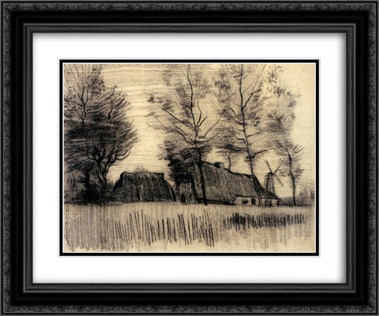 Landscape with Cottages and a Mill 24x20 Black Ornate Wood Framed Art Print Poster with Double Matting by Van Gogh, Vincent