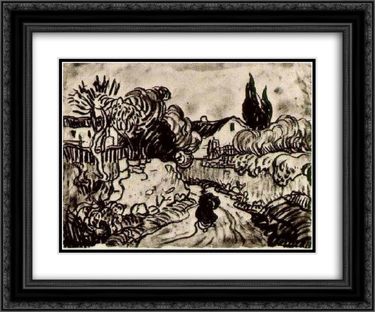 Landscape with Houses among Trees and a Figure 24x20 Black Ornate Wood Framed Art Print Poster with Double Matting by Van Gogh, Vincent