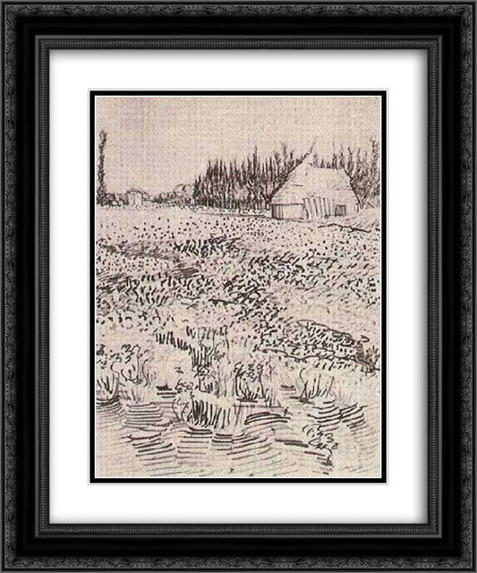 Landscape with Hut in the Camargue 20x24 Black Ornate Wood Framed Art Print Poster with Double Matting by Van Gogh, Vincent