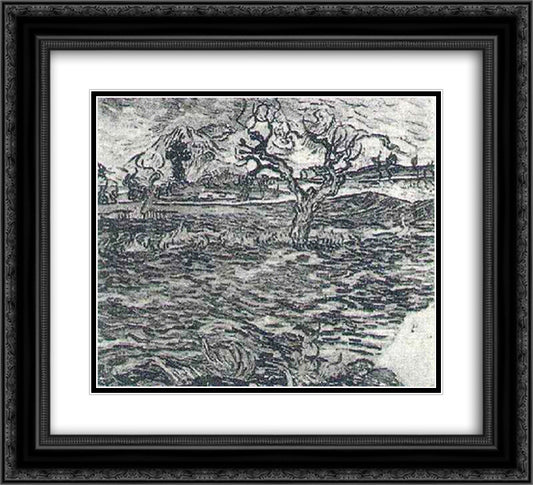 Landscape with Olive Tree and Mountains in the Background 22x20 Black Ornate Wood Framed Art Print Poster with Double Matting by Van Gogh, Vincent