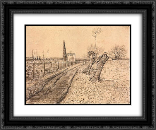 Landscape with Path and Pollard Trees 24x20 Black Ornate Wood Framed Art Print Poster with Double Matting by Van Gogh, Vincent