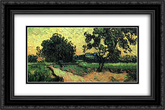 Landscape with the Chateau of Auvers at Sunset 24x16 Black Ornate Wood Framed Art Print Poster with Double Matting by Van Gogh, Vincent