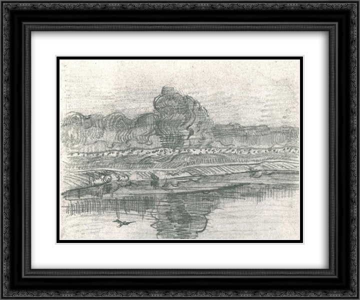 Landscape with the Oise 24x20 Black Ornate Wood Framed Art Print Poster with Double Matting by Van Gogh, Vincent