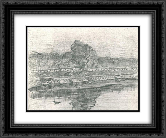 Landscape with the Oise 24x20 Black Ornate Wood Framed Art Print Poster with Double Matting by Van Gogh, Vincent