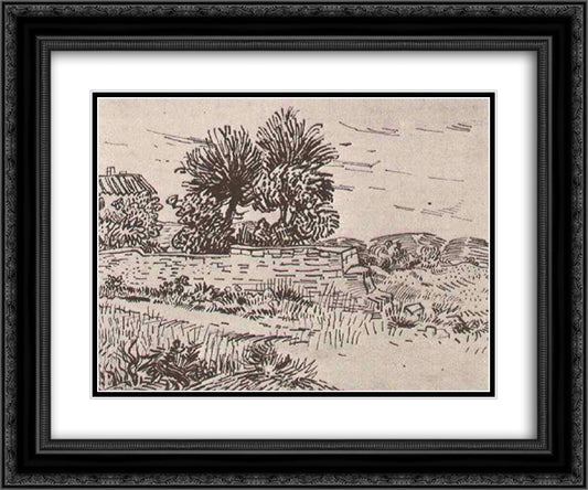 Landscape with the Wall of a Farm 24x20 Black Ornate Wood Framed Art Print Poster with Double Matting by Van Gogh, Vincent
