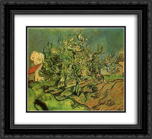 Landscape with Three Trees and a House 22x20 Black Ornate Wood Framed Art Print Poster with Double Matting by Van Gogh, Vincent