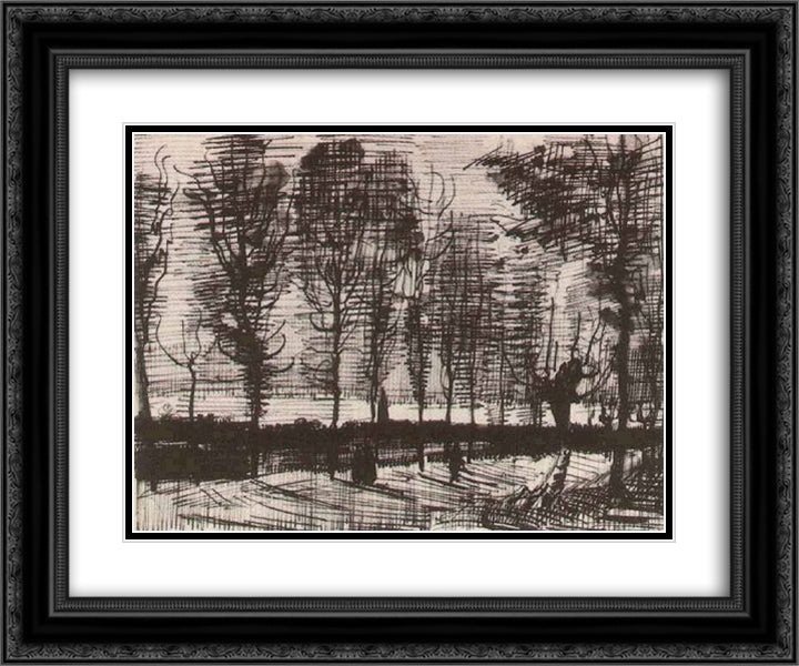 Lane with Poplars 24x20 Black Ornate Wood Framed Art Print Poster with Double Matting by Van Gogh, Vincent