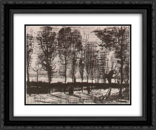 Lane with Poplars 24x20 Black Ornate Wood Framed Art Print Poster with Double Matting by Van Gogh, Vincent