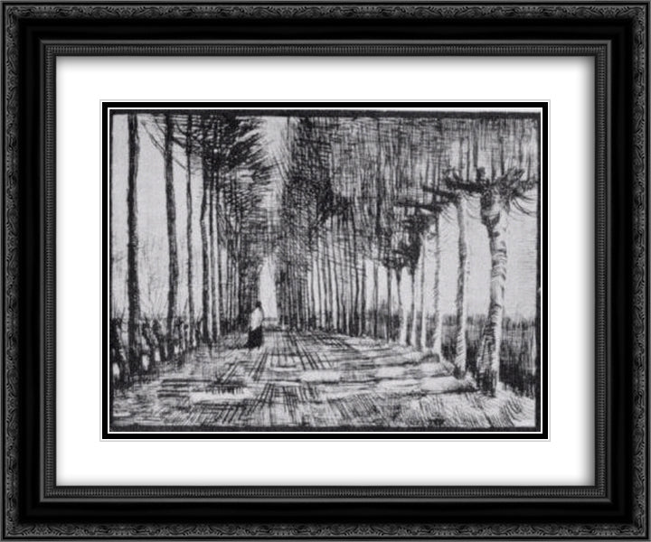 Lane with Trees and One Figure 24x20 Black Ornate Wood Framed Art Print Poster with Double Matting by Van Gogh, Vincent