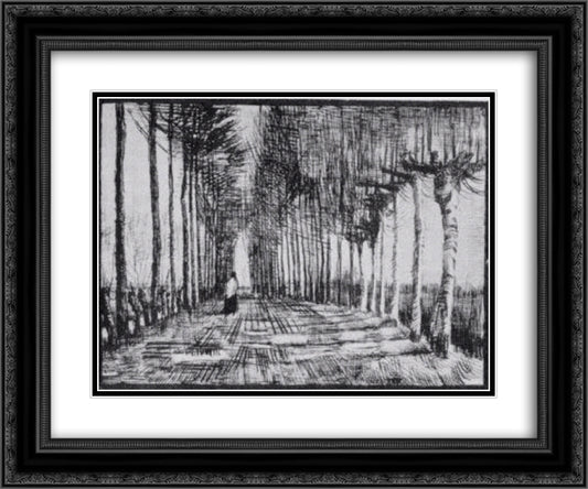 Lane with Trees and One Figure 24x20 Black Ornate Wood Framed Art Print Poster with Double Matting by Van Gogh, Vincent