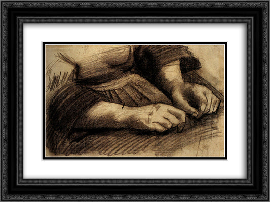 Lap with Hands 24x18 Black Ornate Wood Framed Art Print Poster with Double Matting by Van Gogh, Vincent