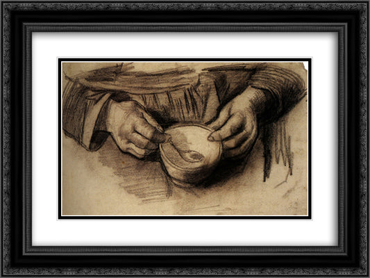 Lap with Hands and a Bowl 24x18 Black Ornate Wood Framed Art Print Poster with Double Matting by Van Gogh, Vincent