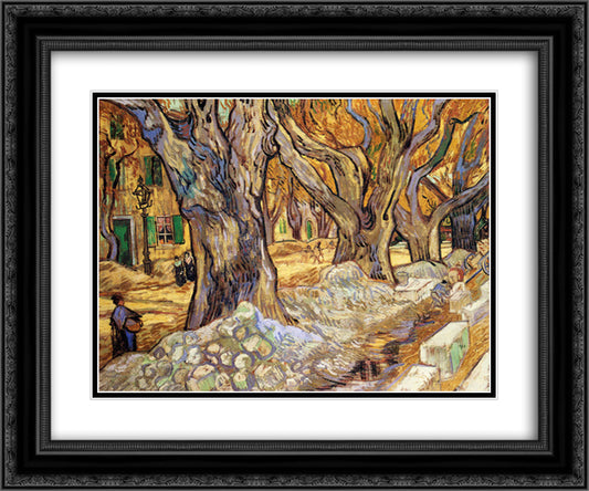 Large Plane Trees 24x20 Black Ornate Wood Framed Art Print Poster with Double Matting by Van Gogh, Vincent