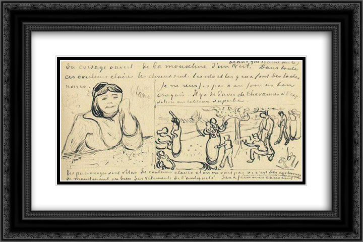 L'Arlesienne, Portrait of Madame Ginoux 24x16 Black Ornate Wood Framed Art Print Poster with Double Matting by Van Gogh, Vincent