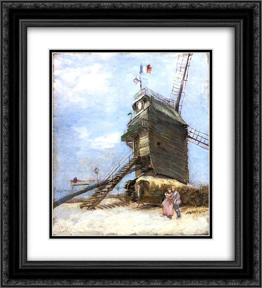 Le Moulin de la Galette 4 20x22 Black Ornate Wood Framed Art Print Poster with Double Matting by Van Gogh, Vincent