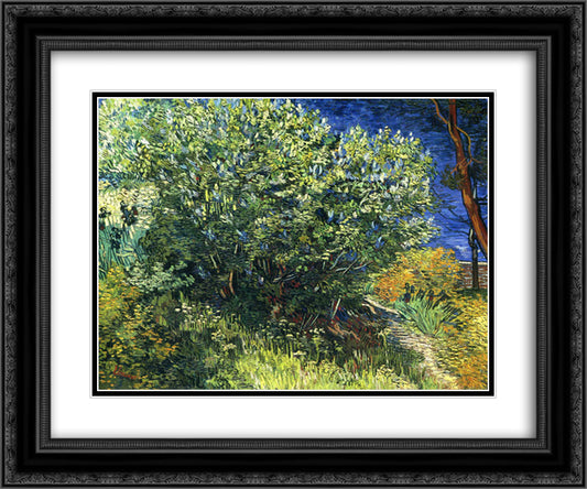 Lilac Bush 24x20 Black Ornate Wood Framed Art Print Poster with Double Matting by Van Gogh, Vincent