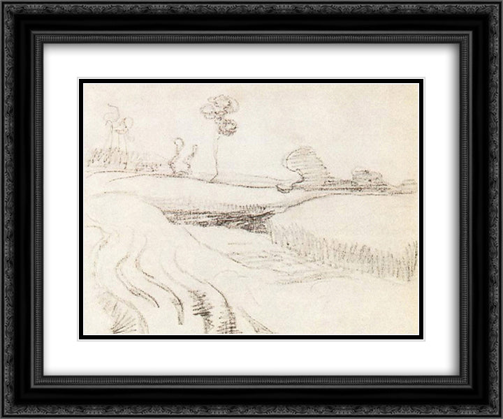 Little Stream Surrounded by Bushes 24x20 Black Ornate Wood Framed Art Print Poster with Double Matting by Van Gogh, Vincent