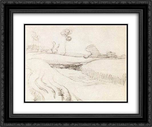 Little Stream Surrounded by Bushes 24x20 Black Ornate Wood Framed Art Print Poster with Double Matting by Van Gogh, Vincent